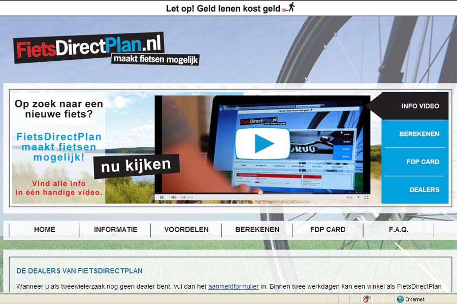 Screenshot financierder FietsDirectPlan 
