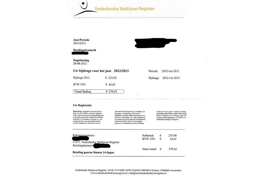 Spookfactuur Nederlandse Bedrijven Register