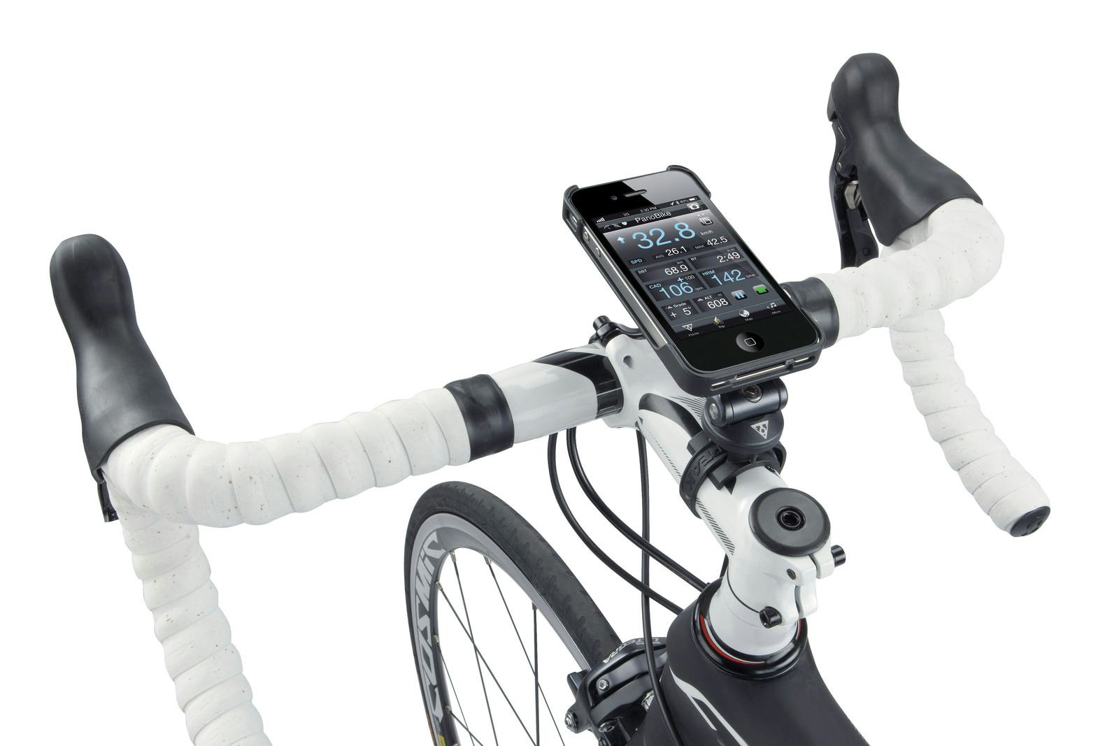 Topeak levert verschillende accessoires om de iPhone op het stuur te kunnen monteren.