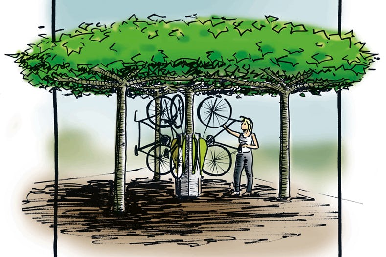 Een stijlvolle groene oplossing voor het parkeren van fietsen.