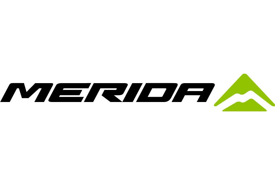 Het nieuwe Merida-logo in vertrouwd limegroen: een berg met asymmetrisch M-weggetje en een heldere M in Merida.