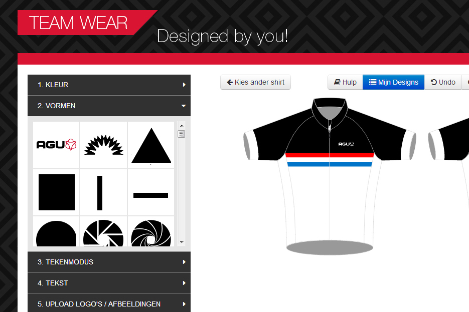 Met de configurator kunt u uw klanten helpen met het ontwerpen van teamkleding op maat.