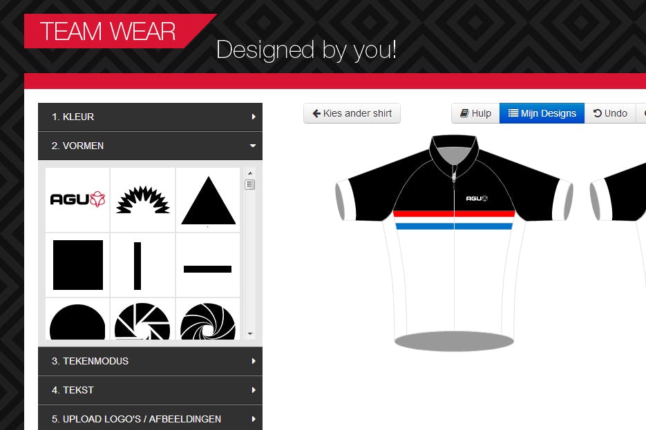 Met de configurator kunt u uw klanten helpen met het ontwerpen van teamkleding op maat.