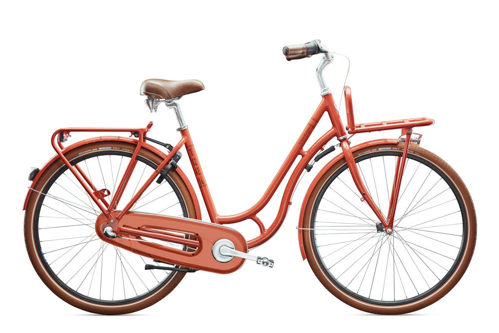 De Trek Copenhagen is een robuuste, onderhoudsarme fiets met anti-lekbanden, gesloten kettingkast en een interne 3 speed naafversnelling.