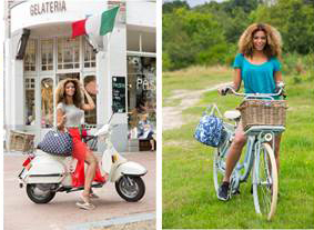 De tas kan als handtas of als fietstas gebruikt worden. 