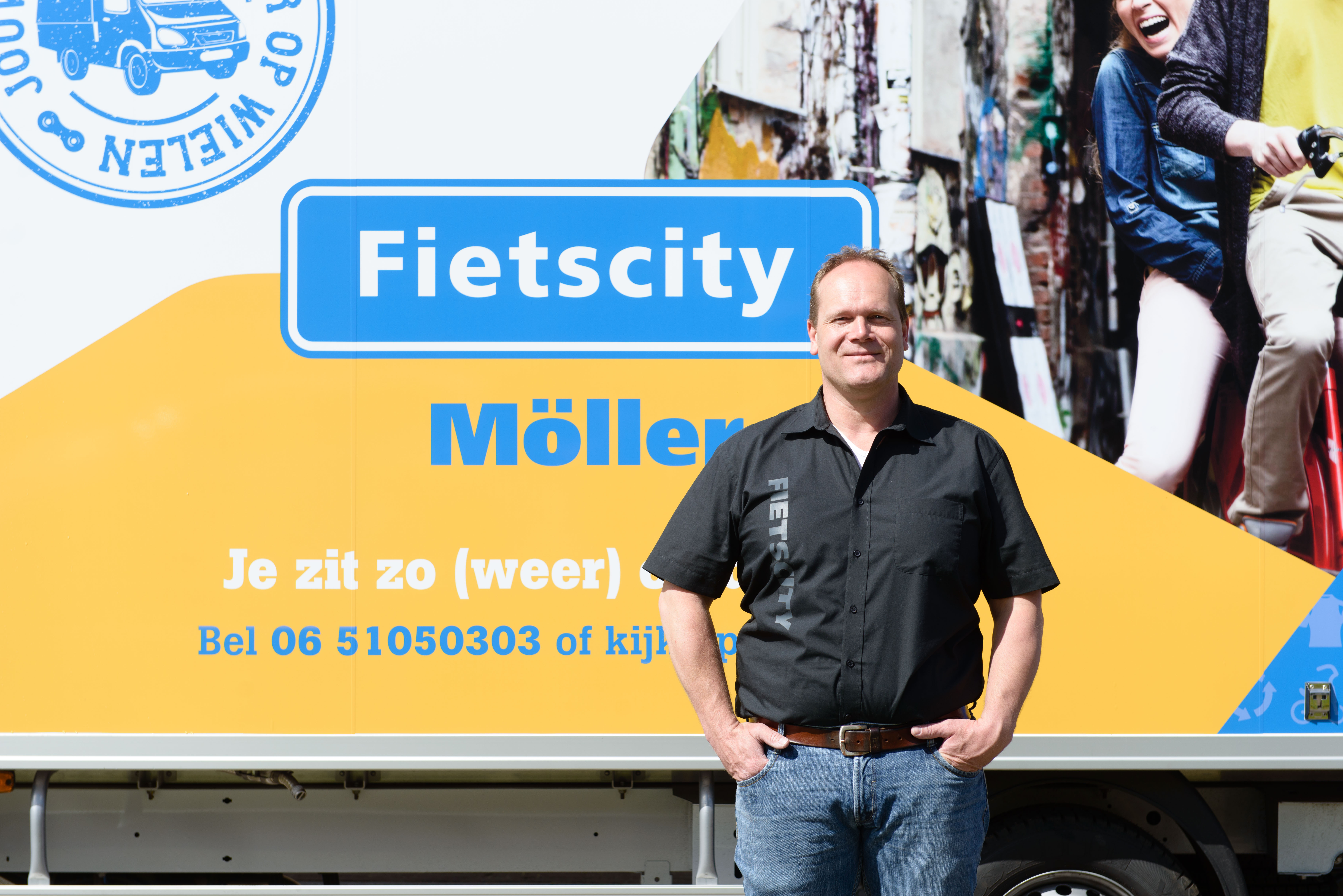 Fietscity Möller is de allereerste rijdende fietsenwinkel van Fietscity. Foto Fietscity