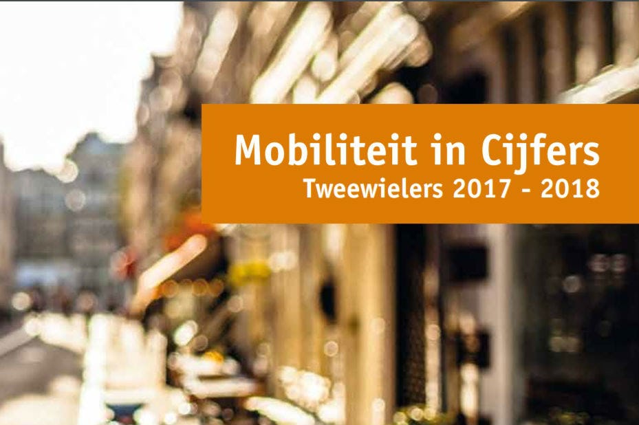 Mobiliteit in Cijfers Tweewielers 2017-2018 laat een daling zien van de verkoop elektrische fietsen in 2016. Beeld cover Mobiliteit in Cijfers BOVAG-RAI Vereniging