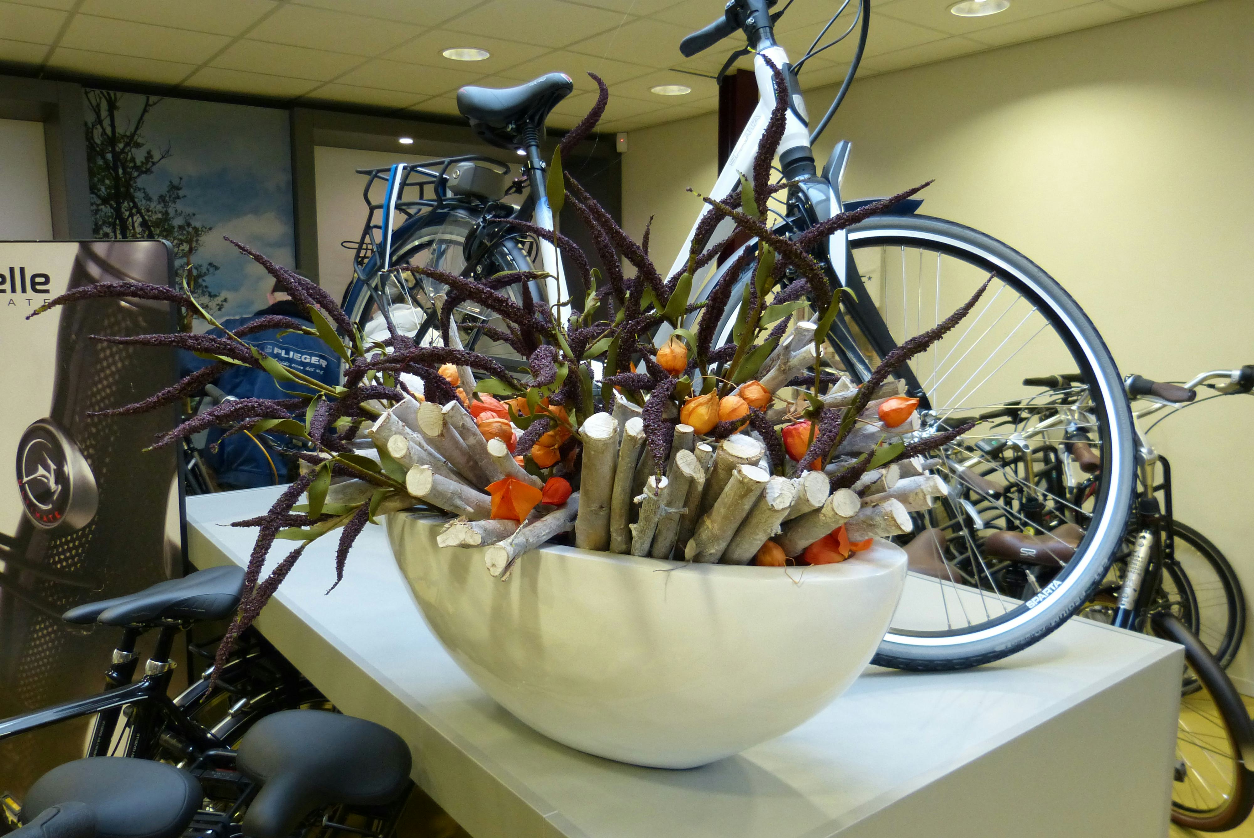 Sfeerelementen in de showroom van Provinciewinnaar Meinsma Fietsen in Wijnjewoude. Foto redactie Tweewieler