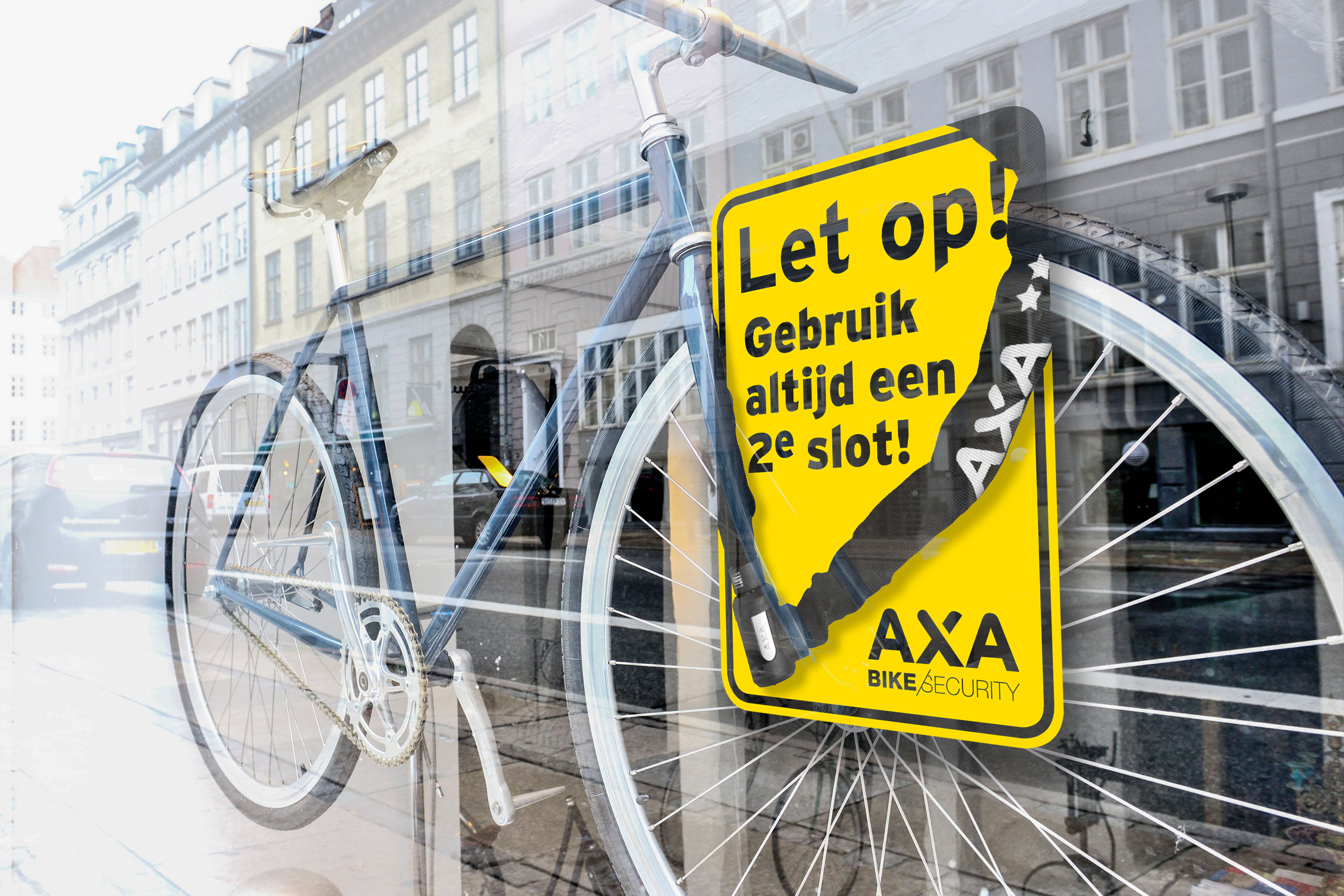 Bicycle on display in shop window