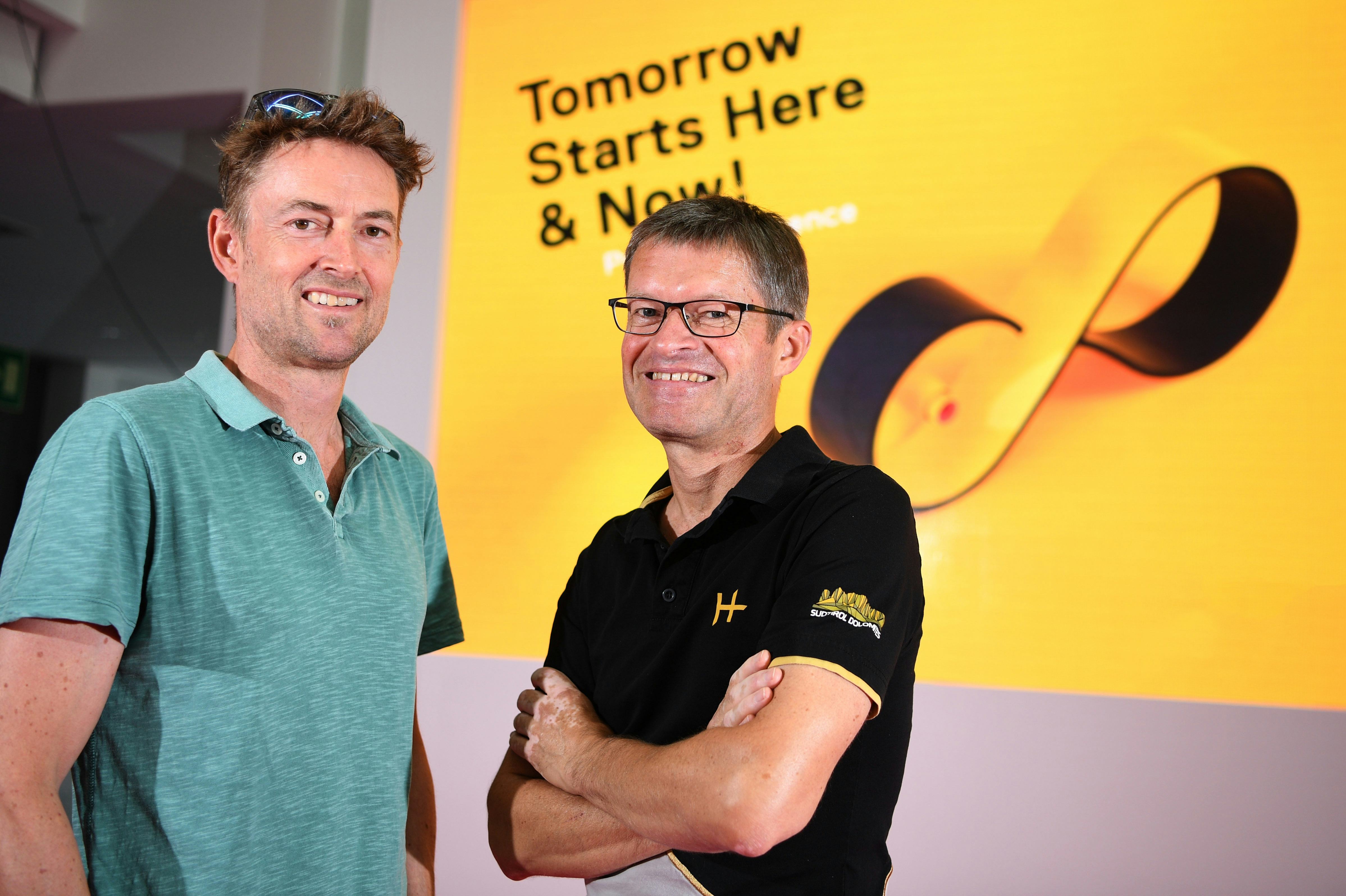 Eurobike gaat in 2019 terug naar de ‘oude’ periode, 4 september t/m 7 september. Eerder berichtte Eurobike dat de vakbeurs plaats zou vinden van 31 juli tot en met 3 augustus 2019. Links Stefan Reisinger, rechts Klaus Wellmann. Foto EUROBIKE 2018