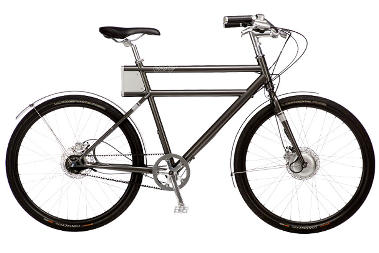 Elke Faraday Porteur heeft een Bafang naafmotor in het voorwiel en een accu in de onderbuis.