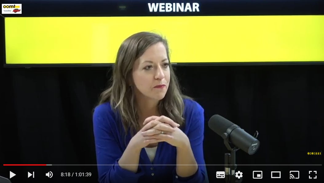 OOMT-webinar over grensoverschrijdend gedrag; presentatrice Sandy Nijhuis ging in gesprek met vertrouwenspersoon Jacqueline Peels, ondernemer Ernestine Voskuilen en OOMT-coach Fred Beumer.