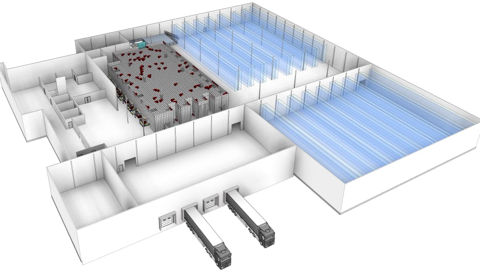 In het eerste kwartaal van 2023 draait de AutoStore op volle toeren in het magazijn van Kruitbosch in Zwolle. Het systeem neemt maar een relatief klein deel van het magazijn in beslag, maar herbergt wel 85 procent van de voorraad.