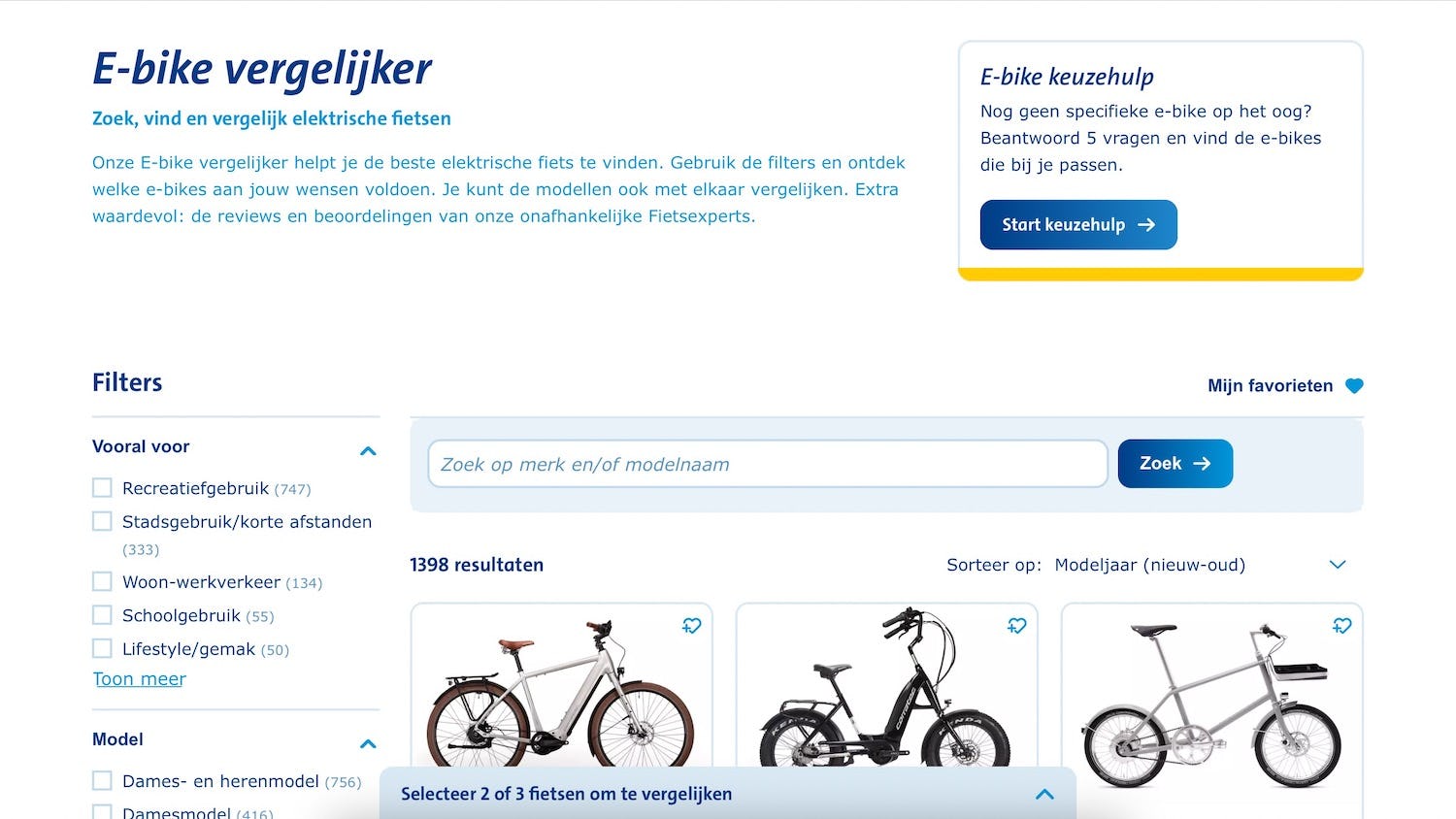 Uitbreiding ANWB e-bikevergelijker biedt meer toegevoegde waarde