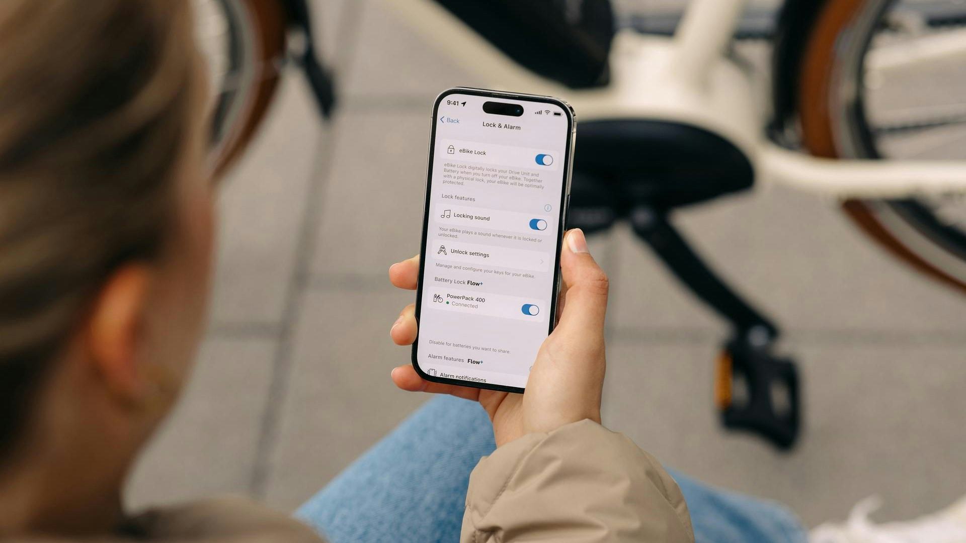 Zodra "Battery Lock" is geactiveerd in de eBike Flow-app, wordt de accu automatisch vergrendeld als de eBike wordt uitgeschakeld. Foto: Bosch.