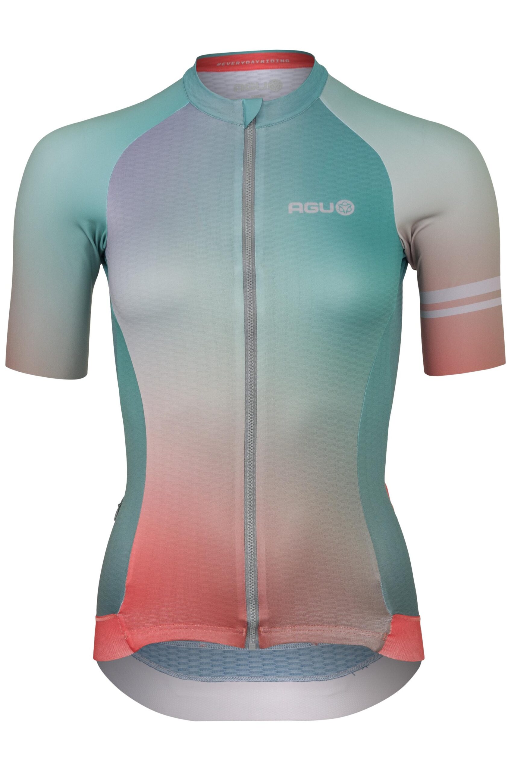 Gradient fietsshirt, met alle kleuren van dit seizoen erin verwerkt. De sneldrogende stof en lasergesneden mouwen geven extra comfort.
