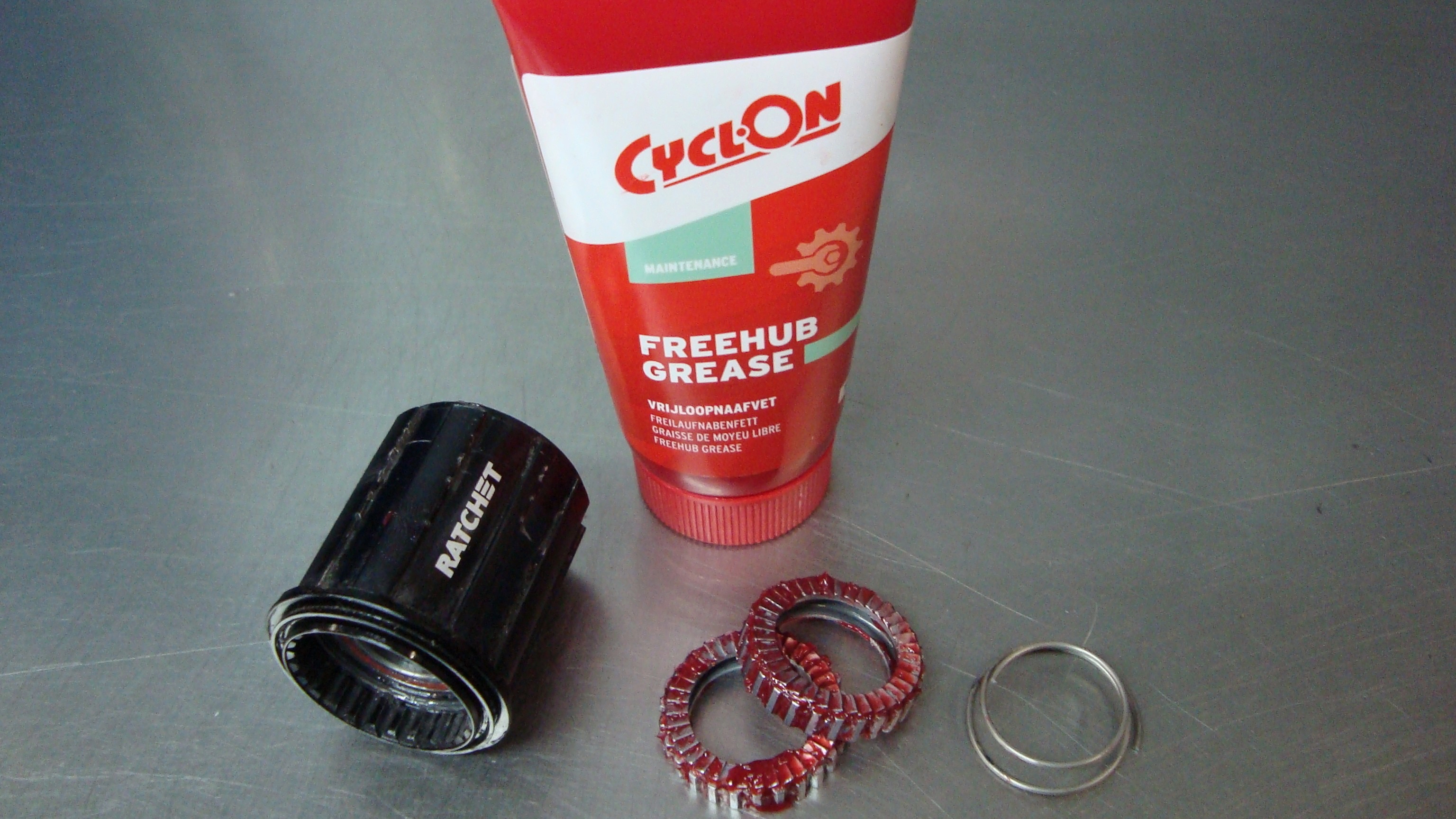 Cyclon Freehub grease is speciaal ontwikkeld voor het smeren van vrijloop mechanismen. Dit vet kan zowel gebruikt worden voor getande ringen als voor mechanismen die werken met pallen. (Foto David Thörig)